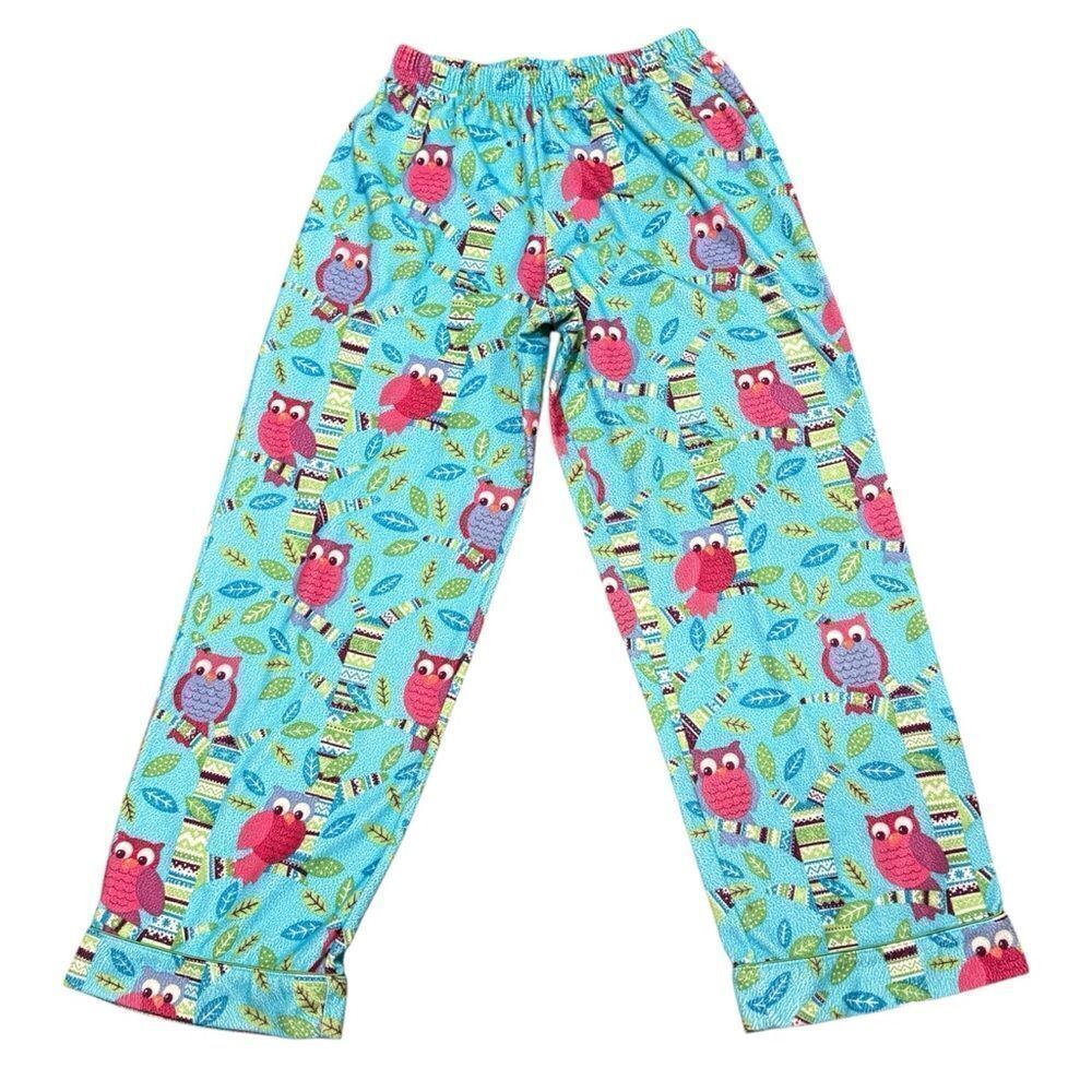 Nick & Nora Kids Owl Print Flannel Pajama Pants Blue Pink Green Size XL
